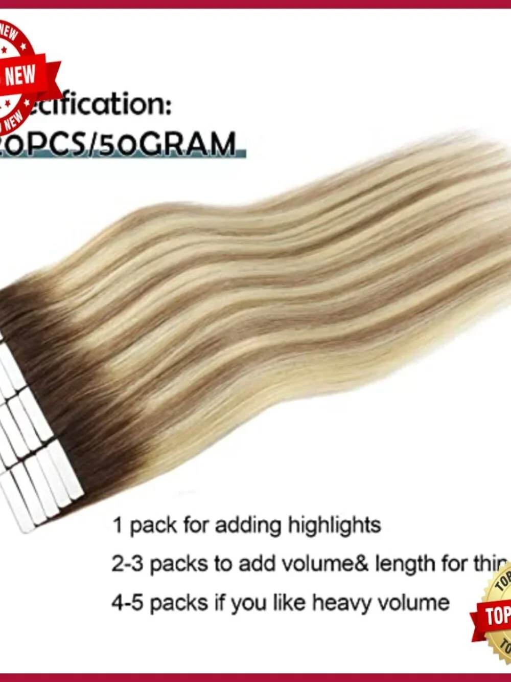 20 Inch Human Hair Tape Extensions 50 Gram 20 Pieces Seamless Weft